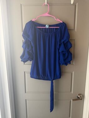 CeCe Cobalt Blue Off-Shoulder Ruffle Sleeve Top